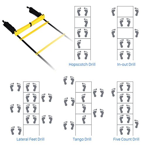 YAHEY Agility Ladder,Adjustable Training Speed Ladder 12 Rungs with 9 Huge BONUS-6 Sports Cones+Reaction Ball+Cooling Towel with Carabiner+Carring Bag,Speed Training Equipment for Many Sports
