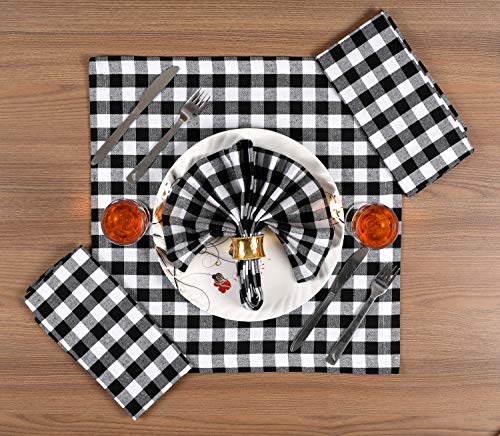 Cloth Dinner Napkin Gingham Plaid Check Fabric-18X18 Black White, Wedding Napkins, Cocktails Napkins, Fabric Napkins, Cotton Napkins, Mitered Corners & Generous Hem, Dinner Napkins Set of 12 - Thumbnail 2