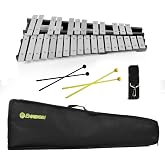 ENNBOM 30 Notes Foldable Glockenspiel Xylophone Vibraphone Percussion Instrument (Black Frame, 4 Mallets)
