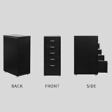 HollyHOME 5-Drawer Mobile File Cabinet with Casters, Black Metal Storage view 4