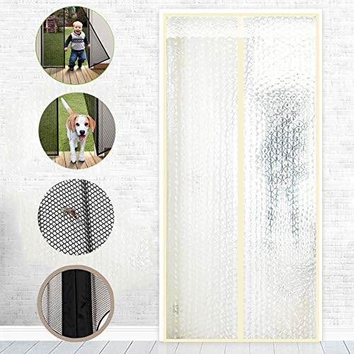 Magnetic thermal insulated door curtain, Prevent air conditioning loss Thermal and insulated auto closer door curtain-Beige 120x220cm(47x87inch)