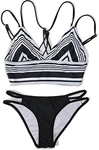tescous Women's Beach Stripes Push Up Sexy Bikini Set 1 XXS