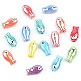 Decoendiy 50Pcs Ceramic Porcelain Beads, Colorful Fish Shaped Beads, Ocean Animal Shaped Loose Fish Spacer Bead for DIY Bracelets Necklaces Crafts Supplies