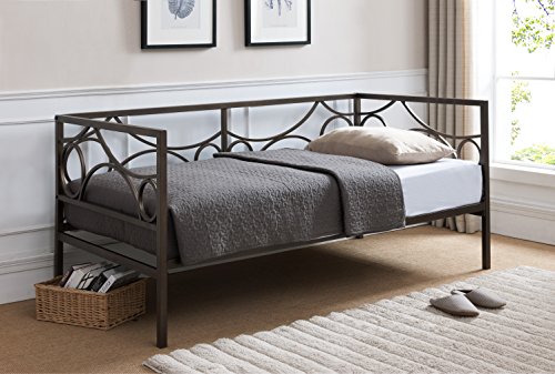 Vegas Dark Pewter Metal Day Bed Frame with Headboard, Footboard, Rails & Slats (Twin Size Daybed) - Thumbnail 2