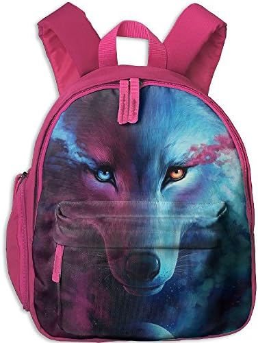 Small School Bags Custom Made With Universe Wolf For Kindergarten Unisex Kid Pink