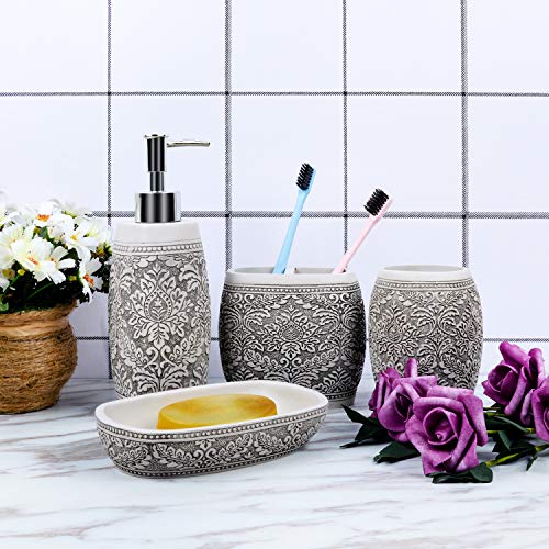 Fimary Resin Bathroom Accessories Set White - Including 4 Piece Noble White Bathroom Accessories Set Soap Dispenser, Toothbrush Holder, Tumbler, Soap Dish - Thumbnail 2