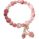 Rrdaily Natural Strawberry Crystal Elastic Bracelet for Women Teen Girls, Lucky Handmade Crystal Round Beaded Lover Stretch Bracelet Jewelry Gifts