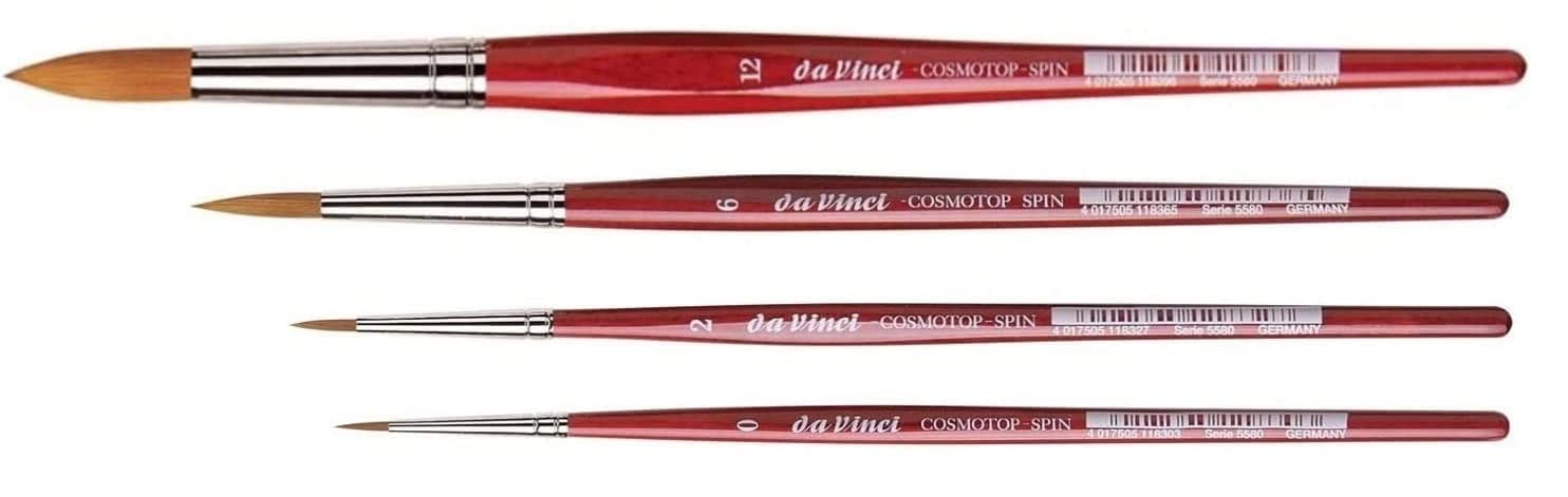Da Vinci Series 5580 Cosmotop Watercolour Brush Set of 4 Synthetic No. 0, 2, 6, 12 Made in Germany