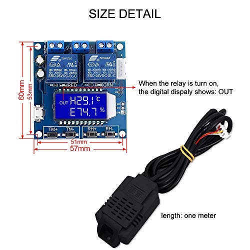 PEMENOL DC 12V Humidity Temperature Controller Module Display Digital Thermostat Humidistat Controller Automatic Constant Temperature and Humidity Controller with SHT20 Sensor and Dual Relay Outputs