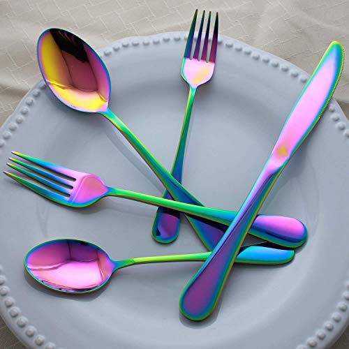 Silverware Set,WOAIWO-Q 28 PCS Stainless Steel Flatware Set for 4 People, Cutlery With Wire Mesh Holder Storage Trays Mirror Polish,Dishwasher Safe (Rainbow) - Thumbnail 4