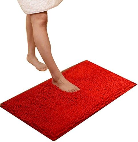 Kisstaker Non-Slip Bath Mat Microfiber Bathroom Mats Shower Rugs Carpet 20"x 32" Red