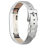 iGK Leather Replacemnt Bands Compatible for Fitbit Alta and Fitbit Alta HR, Genuine Leather Wristbands with Stainless Steel Buckle Silver