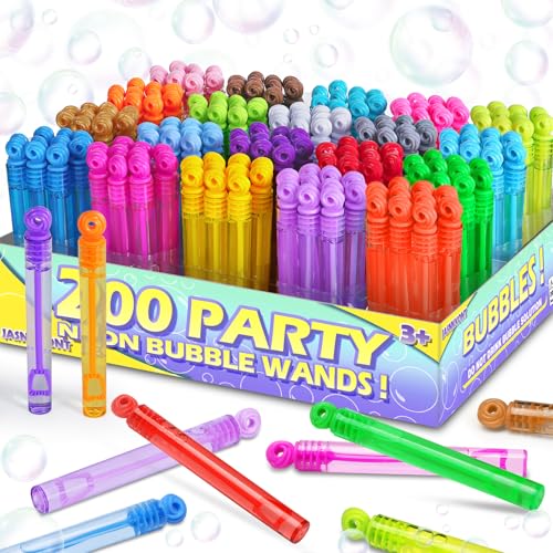 Mini Bubble Wands Bulk 200 Pack 20 Colors, Party Favors Toys for Kids Child, Christmas Celebration,Thanksgiving New Year, Themed Birthday, Wedding, Summer Outdoor, Bath Time, Gifts Box for Girls Boys