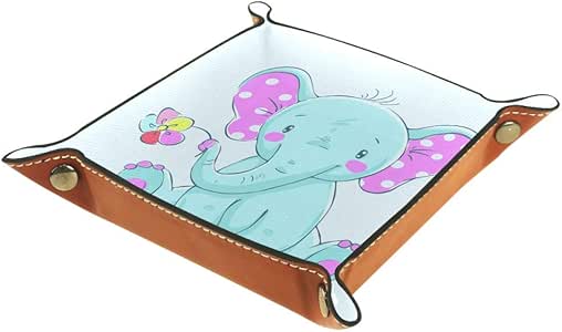 Lindo Elefante Azul Pequeña Caja De Almacenamiento De Cuero Caja De