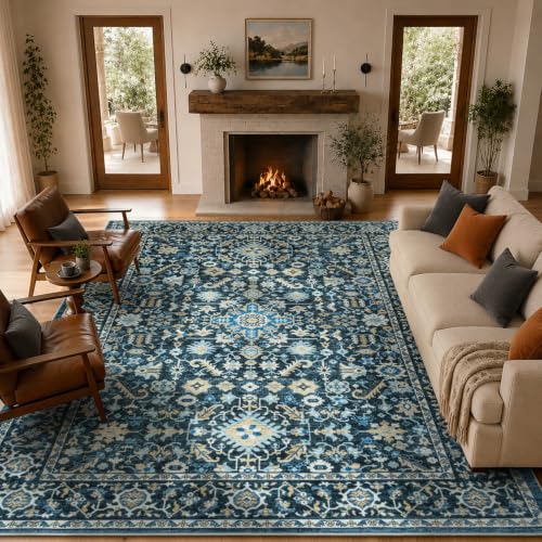 Carpelux 9x12 Area Rugs for Living Room, Blue & Yellow Washable Non-Slip at Amazon