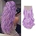 8Pcs 18 Clips 17-26 Inch Curly Straight Full Head Clip in on Hair Extensions Women Lady Hairpiece Light Purple #1, 24 Inch-Curly