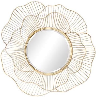 Qinqiwdh 円形の古典的な金属の装飾的な壁ミラー 金の透かし細工の花フレーム 家のコレクション 北欧様式 Qinqiwdh 円形の古典的な金属の装飾的な壁ミラー 金の透かし細工の花フレーム 家のコレクション 北欧様式