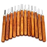 Ilyever 15-Piece Carbon Steel Wood Carving Knife Tools with Whetstones and Reusable Pouch - Retro