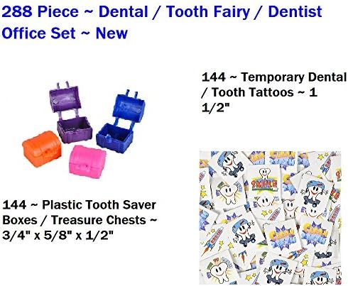 288 Piece ~ Dental/Tooth Assortment ~ 144 Tooth Boxes + 144 Tattoos ~ New ~ Great for Dentists or School Nurses