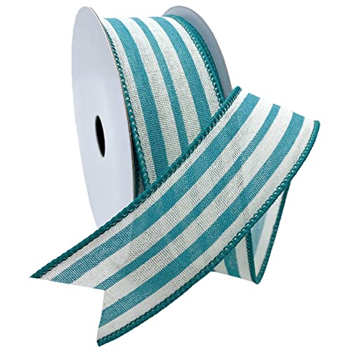 Morex Ribbon Wired Linen Spring Cabana Stripes Ribbon, 1.5 inches by 10 Yards,…