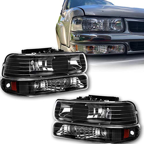 JSBOYAT Headlight Assembly Replacement for 1999-2002 Chevy Silverado 1500 2500 1500HD 2500HD 3500HD / 2000-2006 Chevy Tahoe Suburban 1500 2500 Headlamp with Bumper Lights - Passenger and Drive (Black) - Thumbnail 2