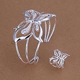 Hot Sale Wedding Fashion 925 Silver Plated Jewelry Set Hand Chain Bracelet Ring Zircon Butterfly Open Free Yards