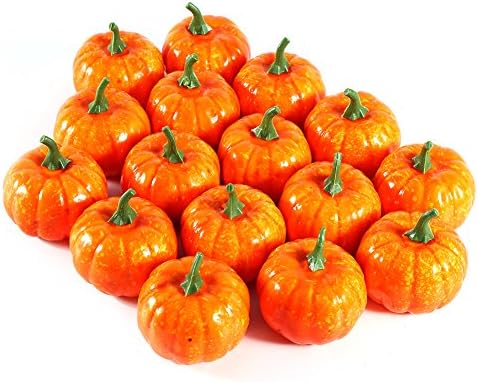 Nixikoo 5.5cm Emulational Small Pumpkin Foam Artificial Lifelike Simulation Fall Harvest Mini Pumpkins for Halloween Home Decoration Pack of 16