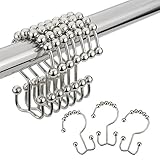 Amazer Shower Curtain Hooks Rings, Stainless Steel Shower Curtain Rings Metal Double Glide Shower Hooks for Bathroom Shower Rods Curtains, Polished Nickel, Set of 12 Hooks