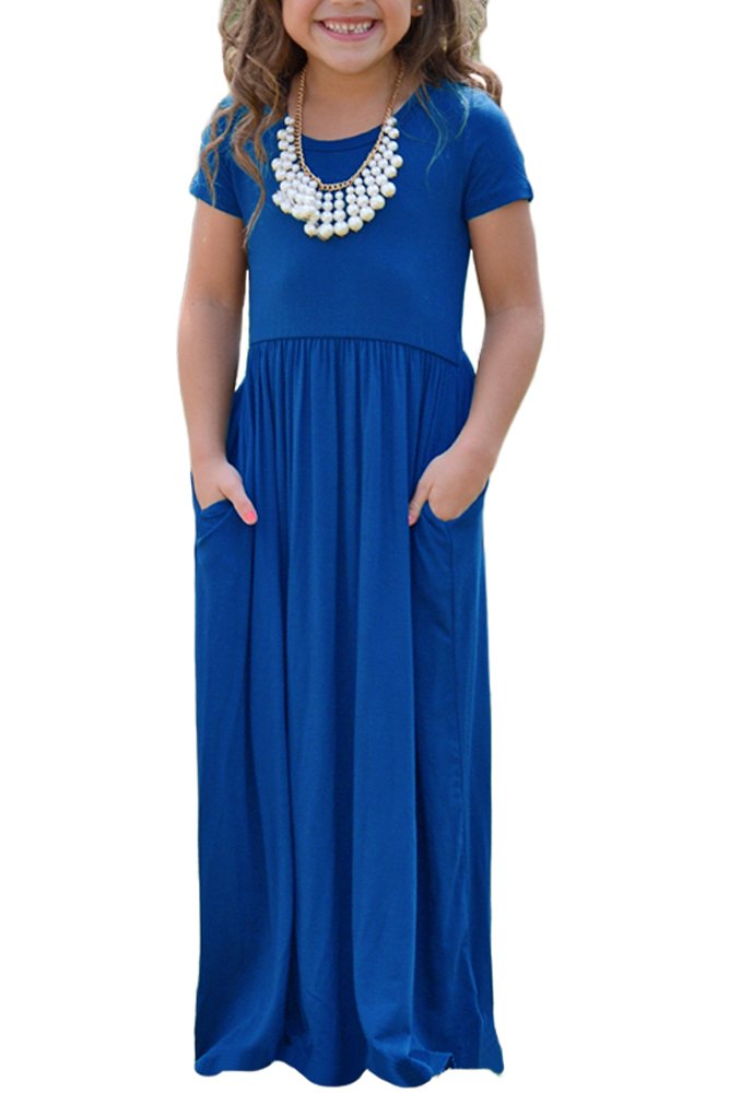 Alvaq Girls Cap Sleeve Cinched Long Maxi Dress Casual Size