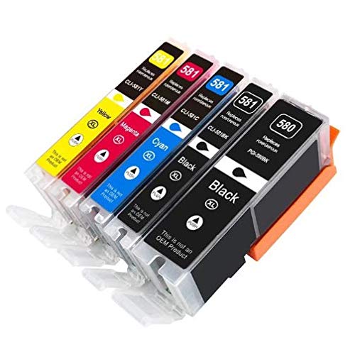 BVH Direct 5PK PGI-580XXL CLI-581XXL Ink Cartridges compatible with Canon Pixma TR7550 TR8550 TS6150 TS6151 TS8150 TS8151 TS8152 TS9150 TS9155 5 Pack(1PGBK, 1Black, 1Cyan, 1Magenta, 1Yellow)