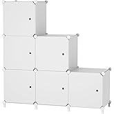 ATTDETJL Cube Storage Organizer, 6-Cube Shelves Unit with Doors, DIY Stackable Plastic Clothes Organizer for Bedroom and Under Stairs Storage Unit, Each Compartment 30 x 30 x 30 cm White ATTSL6002