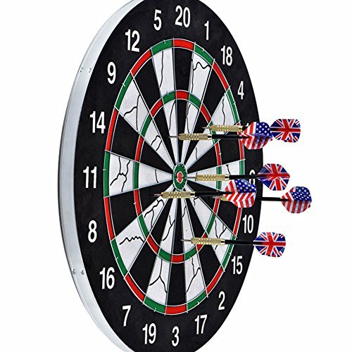 Wuudi Dart Board, Double-sided Flocking Dartboard with 6 Brass Darts(18 inches)