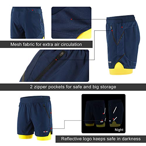 ARSUXEO Men's 2 in 1 Active Running Shorts with 2 Zipper Pockets B191