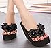 IDIFU Women's Boho Flowers Wedge Platform Flip Flops Sandy Thong Sandals With Heels Black 8 B(M) US