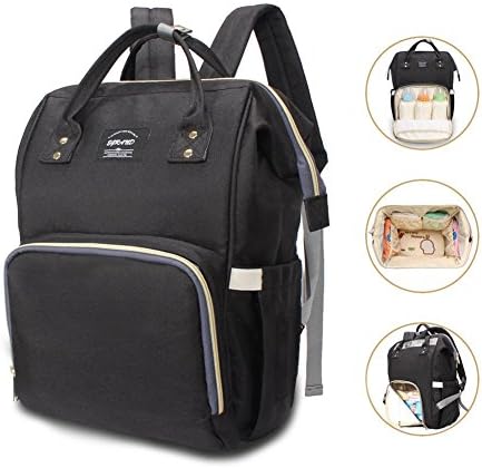 Diaper Bag Backpack Travel Nappy Bag with Insulated Pockets, Multi-function Baby Diaper Bag for Mom, Waterproof Fabric, Large Capacity (BLACK)