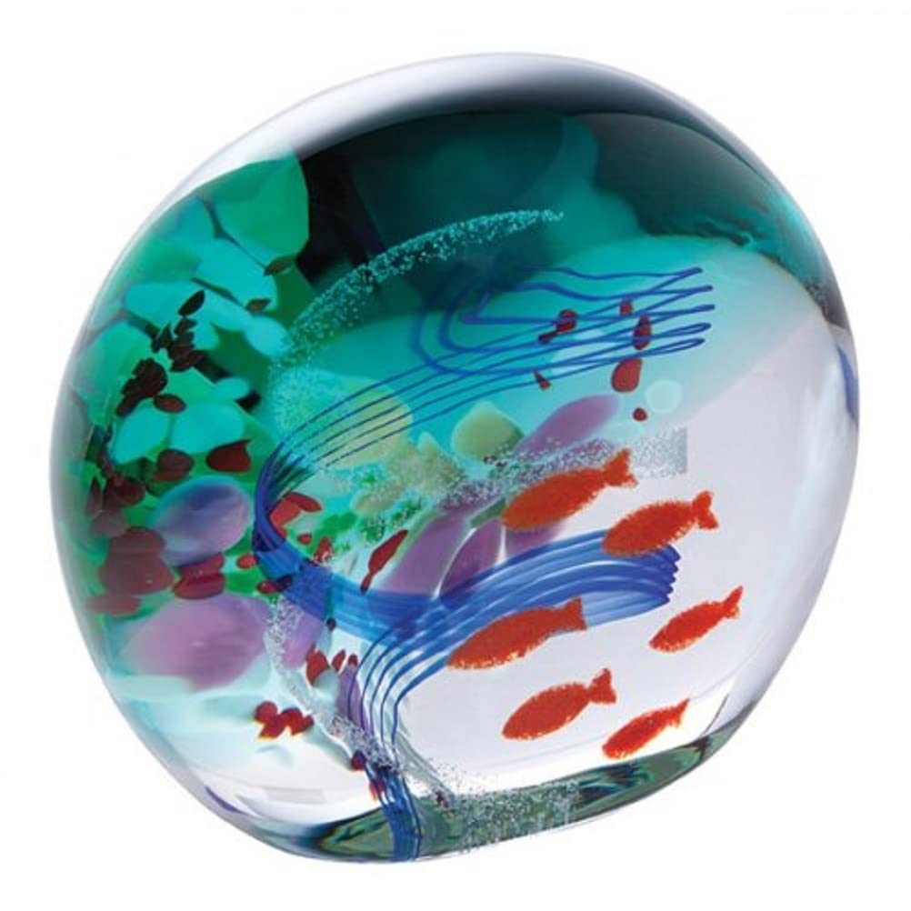 Caithness Glass Shoal Paperweight | Single | 90mm x 95mm | Handmade in Scotland | A synchronized shoal swims within the bubble of this artistic paperweight | Ornamental | Boxed
