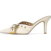 Dsevht Black Kitten Heels for Women Pointed Closed Toe Dressy Bow Heel Vintage Heeled Mules Sexy Pointy Studded Slip on Stiletto Pump Shoes