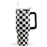 30 Oz Checkered Tumbler with Handle Lid and Straw, Checkered Tumbler Water Bottle Travel Coffee Cup Mug,Checkered Gifts for Women Men