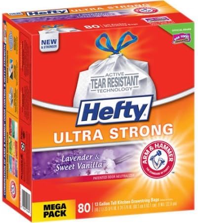 Hefty Ultra Strong Lavender &amp; Sweet Vanilla Tall Kitchen Drawstring Trash Bags Mega Pack, 13 gal, 80 count
