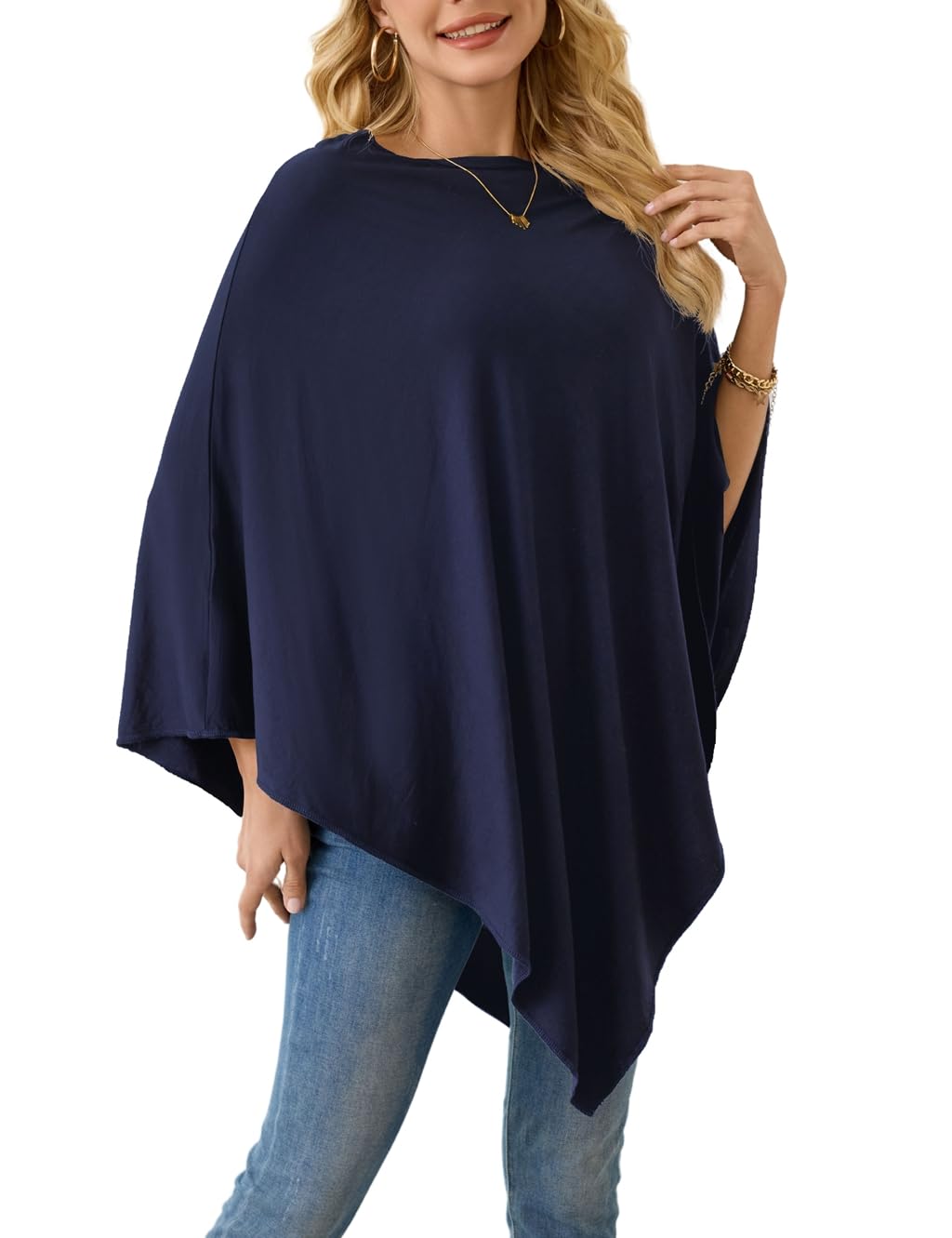 Photo 1 of Ferand Women's Versatile Poncho Tops Lightweight Wrap Scarf for Spring Summer, Navy Blue