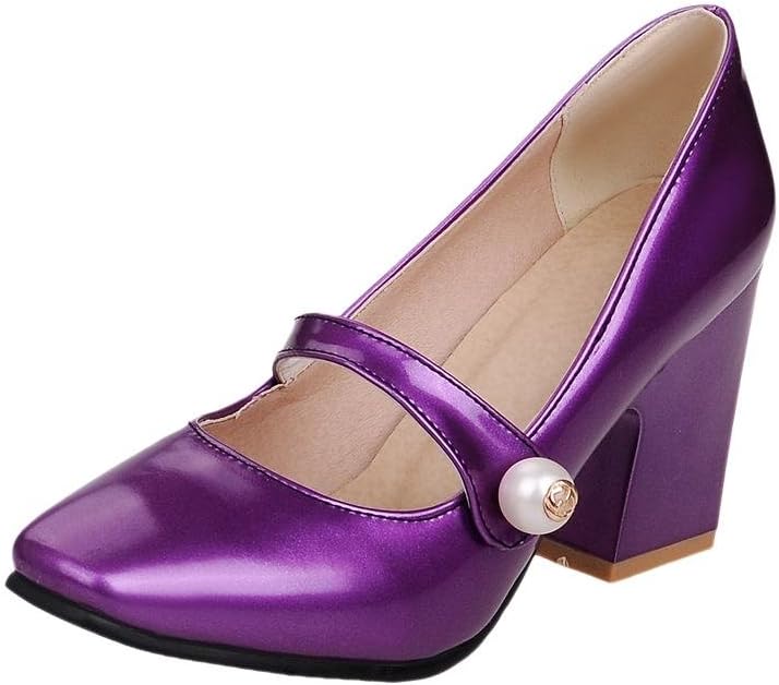 Latasa Women's Fashion Synthetic Patent-Leather Square-Toe Chunky Mid Heel Pumps Shoes