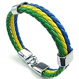 KONOV Mens Feather Bracelet, Brazilian Brazil Flag Cuff Bangle, Green Yellow Blue, 8