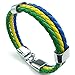 KONOV Mens Feather Bracelet, Brazilian Brazil Flag Cuff Bangle, Green Yellow Blue, 8
