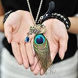 NIANPU Vintage Bronze Peacock with Peacock Feather Long Retro Fashion Necklace