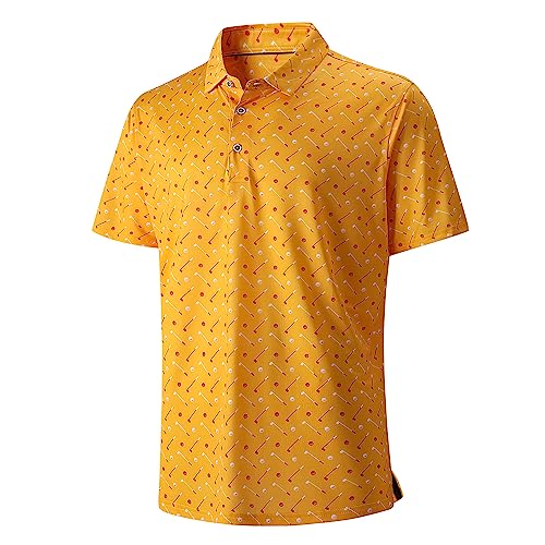 Damipow Mens Golf Shirts Dry Fit Performance Polo Short Sleeve Moisture Wicking Shirt,Yellow,S at Amazon