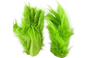 COSGRINCH Green gloves Christmas mask costume with red Santa hat Cosplay Halloween party props Adult green latex full head mask (gloves)