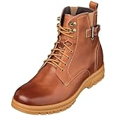 TOTO Men's Invisible Height Increasing Elevator Shoes - Light Brown Premium Leather Lace-up Combat Style High-Top Boots - 2.8 Inches Taller - K16205 - Size 9 D(M) US