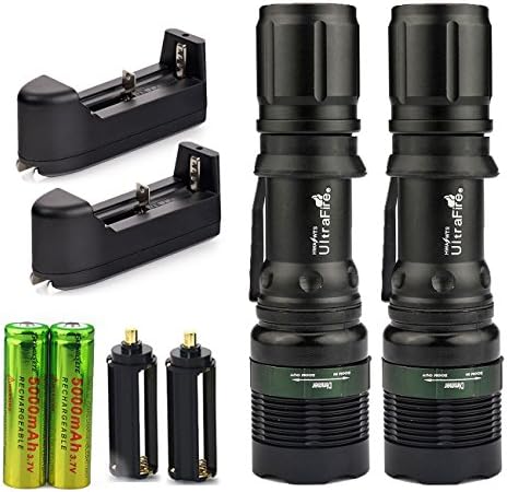2 Set of 2000 Lumen Zoomable Tactical T6 LED Flashlight Torch 18650 w/ Battery Charger AAA adapter