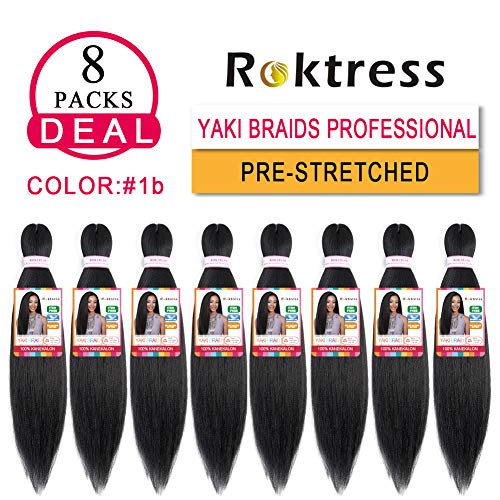 EZ Braiding Hair Professional (Pre-Stretched Braid) Itch Free Braiding Hair Synthetic Hair Braids for Women (24"8Pcs, 1B natural)