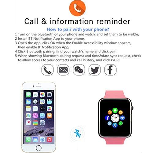 Smart Watch, Smartwatch Phone with SD Card Camera Pedometer Text Call Notification SIM Card Slot Music Player Compatible for Android Samsung Huawei and IPhone (Partial Functions) for Women Teens Girls - Thumbnail 2